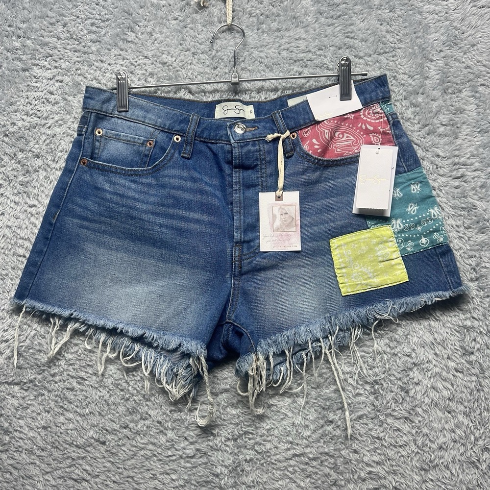 Jessica Simpson Shorts Womens 29 Blue Patchwork Cutoff Micro Daisy Dukes Cowgirl